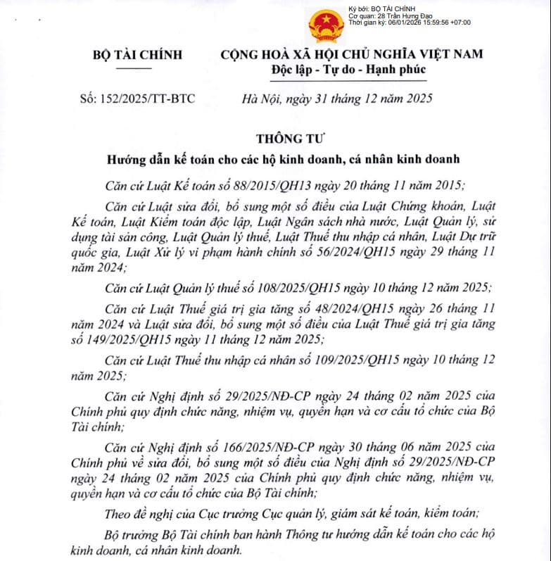 Thông tư 152/2025: Kế toán hộ kinh doanh từ 2026